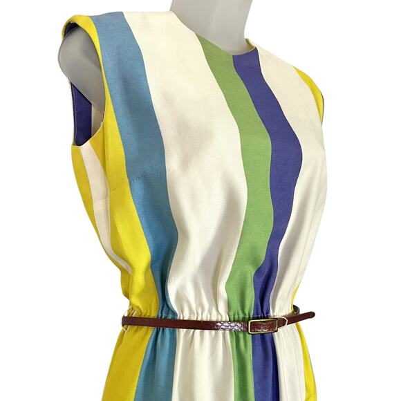 Vintage Stacy Ames 1960s Striped Sleeveless Belted Knee-Length Sheath Dress - Picture 8 of 10